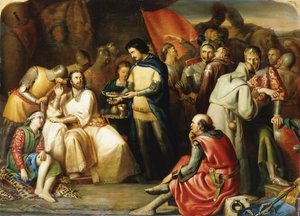 Scen i Edward The Black Princes tält efter slaget vid Poitiers: "Han behandlade kung John som en hedersgäst, när han satt på festen, för med pastor Air och panna bar, prinsen väntade på honom",