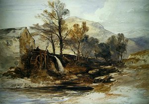 En vattenkvarn i norra Wales (akvarell på papper) av William James Muller
