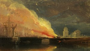 Bristol Riots: The Burning of the Toll-Houses på Prince Street Bridge med St Mary Redcliffe av William James Muller