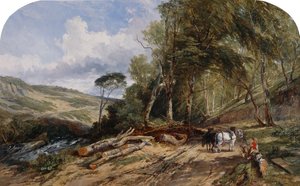 Hauling Timber (olja på duk) av William James Muller