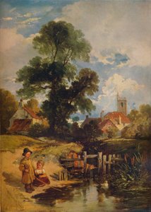 Flodscen med barn De unga sportfiskarna, 1843 av William James Muller