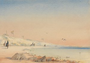 Gambia - en sandig vik med figurer som går och rider vid Cape St. Mary av William John Chamberlayne