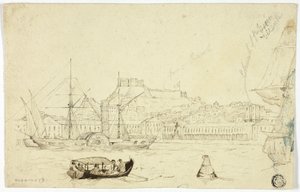 Hamnstad med fästning av William John Huggins