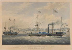 Fartyg från General Steam Navigation Company. Caledonia på 800 ton, lämnar Hamburg - Neptune på 800 ton, går in i Elbe på sin resa till Hamburg, med Hennes Majestäts post av William John Huggins