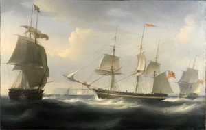 Fartyget "Delaford", byggt på Themsen 1788 för handel mellan London (England) och Ostindien. Olja på duk, ca 1830, av William John Huggins (1781-1845). av William John Huggins