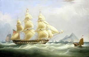 Handelsfartyget "Asia", från Ostindiska kompaniet. Olja på duk av William John Huggins