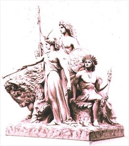 Amerika, graverat av konstnären från marmorgruppen av John Bell (1811-95) vid Albert Memorial, Hyde Park, pub. av Virtue and Company (gravyr) av William John Roffe