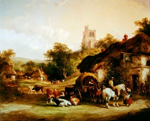 The Swan Inn (olja på panel)