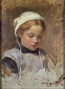 Ung flicka i en blå pinafore, 1914