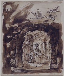Alexander Pope i sin grotta (penna och bläck med tvätt på papper)