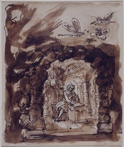 Alexander Pope i sin grotta, ca 1730 (Penna och bläck med brun tvätt över penna på papper)
