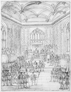 Henrik VIII tar emot den franske ambassadören Montmorency vid Hampton Court. av William Kent
