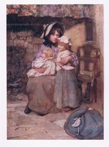 Och kysste hennes tanklösa brudar med många tårar och klappade dem tätt, i sorg dubbelt kära (färg litho) av William Lee Hankey