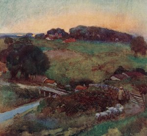 Illustration för The Deserted Village av Oliver Goldsmith (litho i färg) av William Lee Hankey