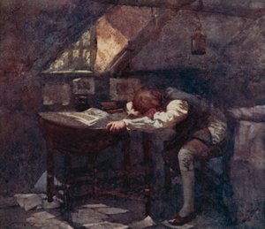 Illustration för The Deserted Village av Oliver Goldsmith (färg litho) av William Lee Hankey