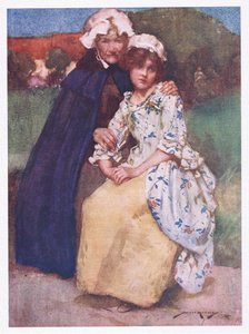 De blyga jungfrurnas sidlängda blickar av kärlek (färg litho)