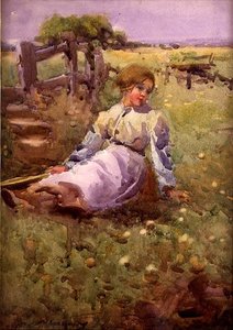 Woman in a Field (akvarell på papper)