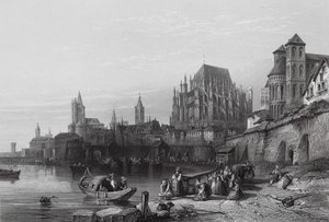 Staden Köln vid floden Rhen (gravyr)