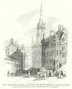 Victoria Hall och en del av High Street, Edinburgh (gravyr)