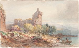 Ett förstört slott vid en sjö av William Leighton Leitch