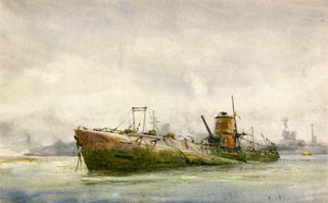 En övergiven och strandad ubåt, Portsmouth av William Lionel Wyllie