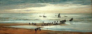 Strandscen på Frankrikes norra kust (olja på duk) av William Lionel Wyllie