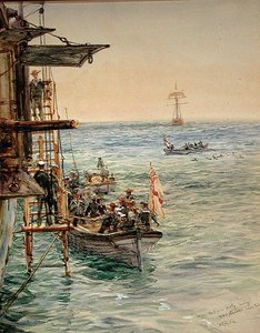 Eclipse Party lämnar H.M.S. Theseus, Santa Pola (akvarell på papper) av William Lionel Wyllie