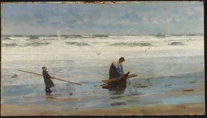 Samlande av drivved, Holland, 1877 av William Lionel Wyllie