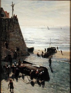 Dra upp fiskebåten (olja på duk) av William Lionel Wyllie