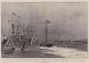 Li Hung Changs inspektion av flottan utanför Spithead, Royal Yacht Alberta som passerar längs linjen av slagskepp