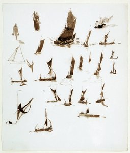 Studier av husbåtar på Themsen (England). Gouache hämtad ur en anteckningsbok, ca 1890, av William Lionel Wyllie (1851-1931). av William Lionel Wyllie