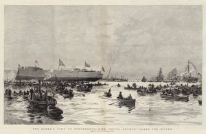 Drottningens besök i Portsmouth, HMS Royal Arthur tar sig ut i vattnet