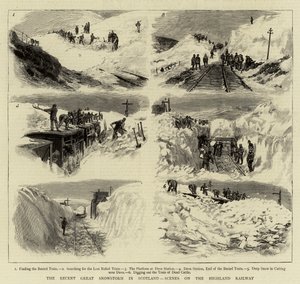 Den senaste stora snöstormen i Skottland, scener på Highland Railway