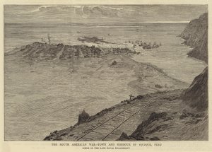 Det sydamerikanska kriget, stad och hamn i Iquique, Peru av William Lionel Wyllie