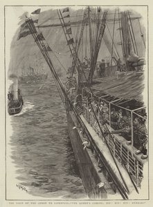 Drottningens besök i Liverpool, drottningen kommer, hipp! Höft! Hurra! av William Lionel Wyllie