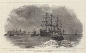 Drottningens besök i Liverpool, Claughton, med Hennes Majestät ombord, förbi White Star SS Republic på Mersey