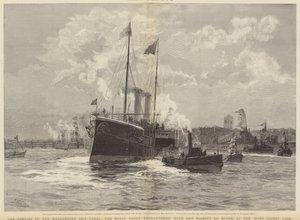 Öppnandet av Manchester Ship Canal, Royal Yacht Enchantress med Hennes Majestät ombord, vid Mode Wheel Lock