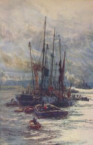 Lossning av kol i pråmar, 1910 av William Lionel Wyllie