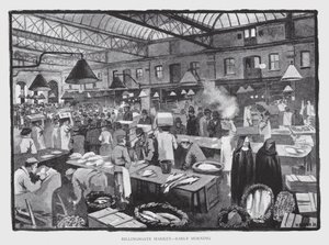 Billingsgate Market, tidig morgon (litho) av William Luker