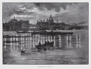 Blackfriars, Nightfall (litho) av William Luker
