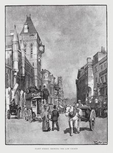 Fleet Street, som visar Law Courts (litho) av William Luker