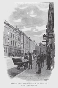Moorgate Street, som visar Offices of the Royal Mail Steam Packet Company (litho)