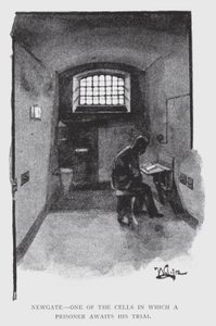 Newgate, en av cellerna där en fånge väntar på sin rättegång (litho)