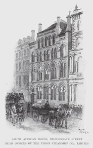 South African House, Bishopsgate Street, huvudkontor för Union Steamship Co, Limited (litho) av William Luker