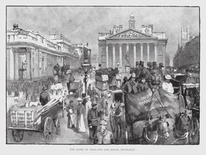 Bank of England och Royal Exchange (litho) av William Luker
