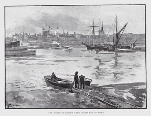 The Tower of London från South Side of River (litho) av William Luker