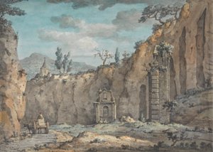 Oxkärra i grottan vid Posillipo av William Marlow