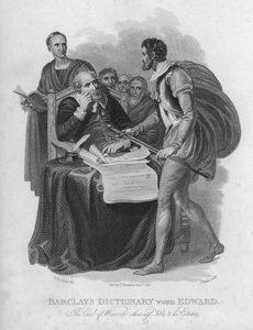 Barclays Dictionary, ord: Edward, The Earl Of Warren visar titlar till sina gods (gravyr)
