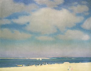 Havslandskap med sandstrand (The Beach at Chatham) ca 1915 (olja på duk) av William McGregor Paxton