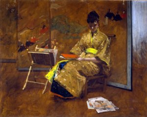 En flicka i japansk klänning. Kimonon ca. 1887.
